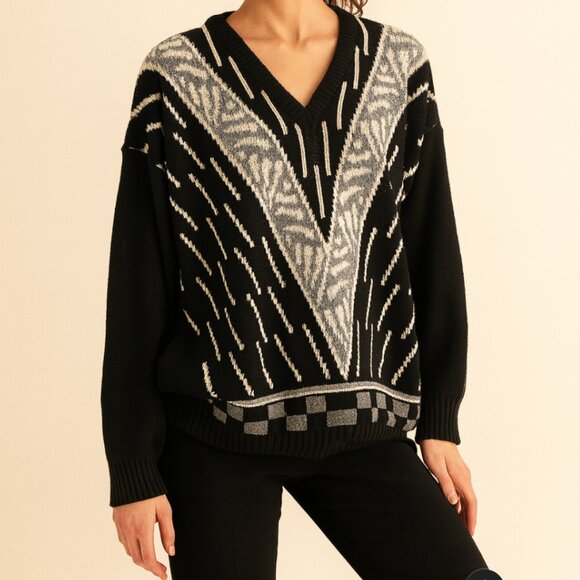 Vintage Wool Sweater Black Academia Slouchy Eclectic Grandpa Size Large - Picture 1 of 8